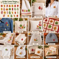 18 Cute Mini Leaves Embroidery Design Bundle