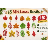 18 Mini Leaves Embroidery Design Bundle