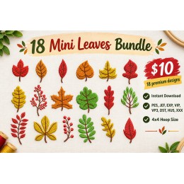 18 Mini Leaves Embroidery Design Bundle 18 Mini Leaves Embroidery Design Bundle