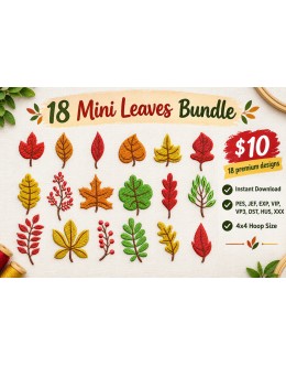 18 Mini Leaves Embroidery Design Bundle