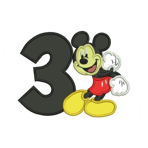 Mickey mouse birthday number 3 embroidery design