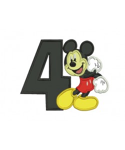 Mickey mouse birthday number 4 embroidery