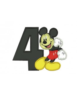 Mickey mouse birthday number 4 embroidery design