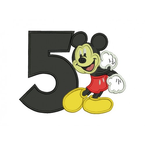 Mickey mouse birthday number 5 embroidery design