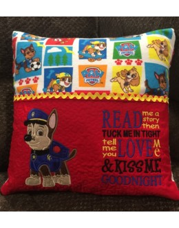 Chase Paw Patrol applique with read me a story reading pillow