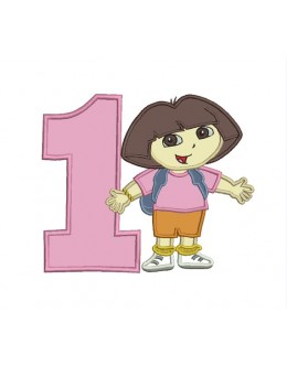 Dora birthday number 1 embroidery design
