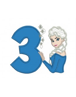 Elsa Frozen birthday with number 3 embroidery design