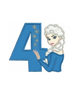 Elsa Frozen birthday with number 4 embroidery design