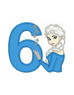 Elsa Frozen birthday with number 6 embroidery design