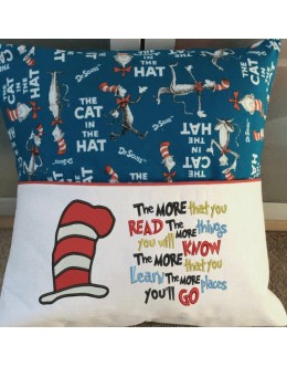 Hat cat with the more that you read reading pillow embroidery designs