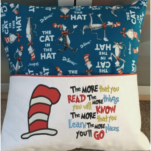 Hat cat with the more that you read reading pillow embroidery designs