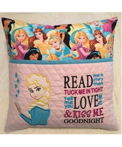 Elsa Frozen applique with read me a story reading pillow embroidery designs