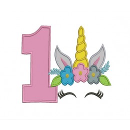 Unicorn Face birthday number 1 applique