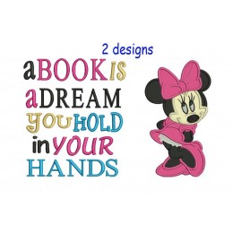 Minnie mouse with a book is a dream designs