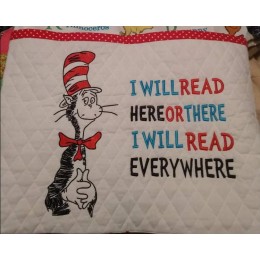 Cat in the hat with i will read reading pillow