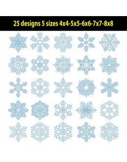Snowflakes Redwork set of 25 designs 5 sizes