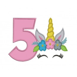 Unicorn Face birthday number 5 applique