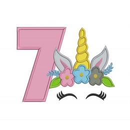 Unicorn Face birthday number 7 applique