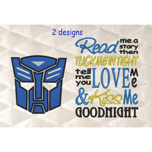 Autobots face with read me a story embroidery