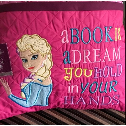 Elsa Frozen with a book is a dream reading pillow embroidery designs