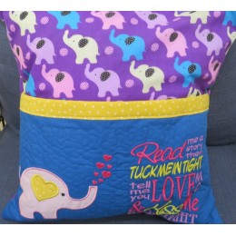 Elephant Hearts with read me reading pillow embroidery designs