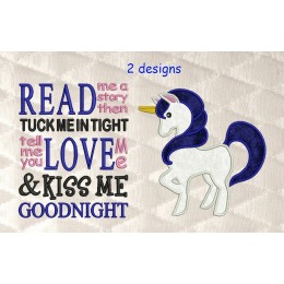 unicorn applique with read me a story 2 designs 3 sizes