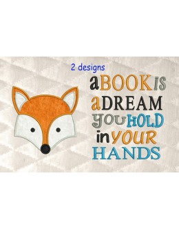 Fox face with a book is a dream reading pillow embroidery designs