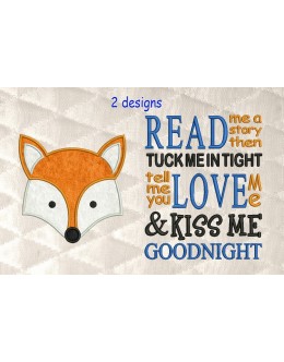 Fox Face with Read me a story reading pillow embroidery designs