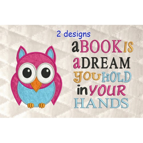 Owl applique with a book is a dream