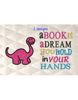dinosaur applique with a book is a dream
