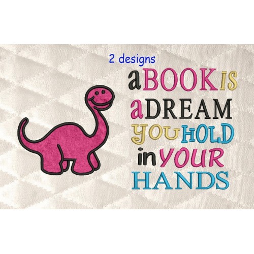 dinosaur applique with a book is a dream