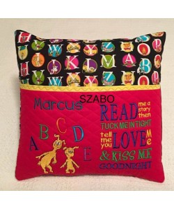Ichabod and Izzy read me a story reading pillow embroidery designs