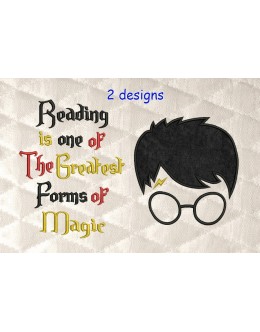 Harry Potter Face Applique with Reading is one 2 designs 3 sizes