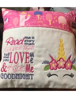 Unicorn Face with read me a story reading pillow