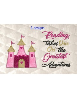 castle princess applique with reading takes you 2 designs 3 sizes