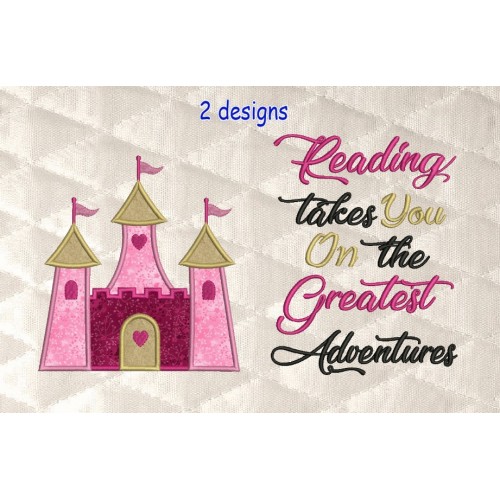 castle princess applique with reading takes you 2 designs 3 sizes