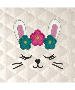 Rabbit face roses embroidery design