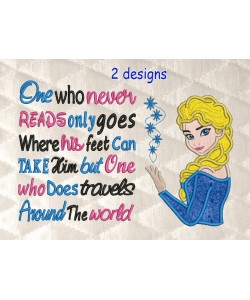Elsa Frozen with one who never reads reading pillow embroidery designs