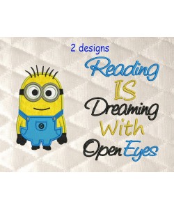 Minion Bob with reading is dreaming reading pillow embroidery designs