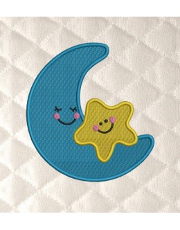 Moon and star embroidery design