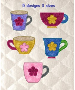 cups with flower applique set 5 designs