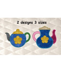 Teapot with flower applique 2 designs 3 sizes