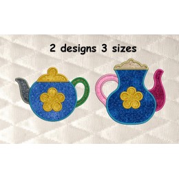 Teapot with flower applique 2 designs 3 sizes