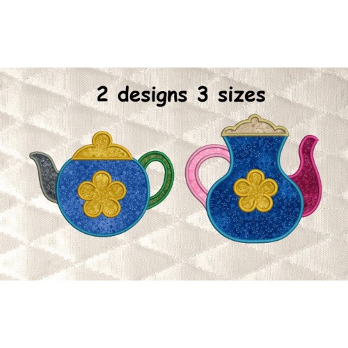 Teapot with flower applique 2 designs 3 sizes