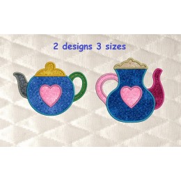 Teapot with heart applique 2 designs 3 sizes