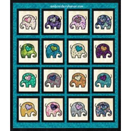 Elephant quilt block in the hoop embroidery design