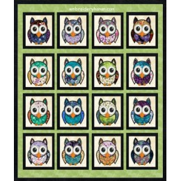 Owl quilt block in the hoop embroidery design