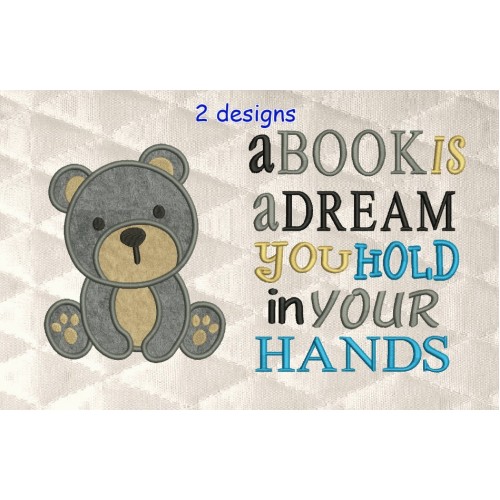 baby bear applique with a book is a dream