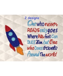 Space rocket applique with One who never reads
