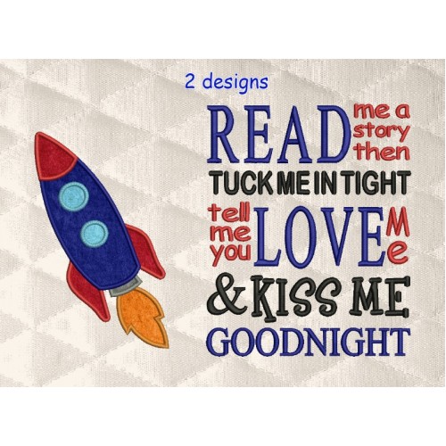 Space rocket applique with read me a story